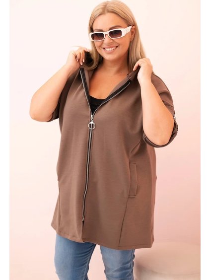 Svetlohnedá dámska viskózová plus size mikina s kapucňou