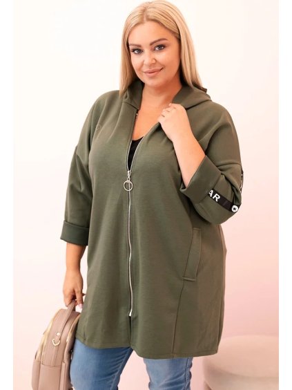 Khaki dámska viskózová plus size mikina s kapucňou