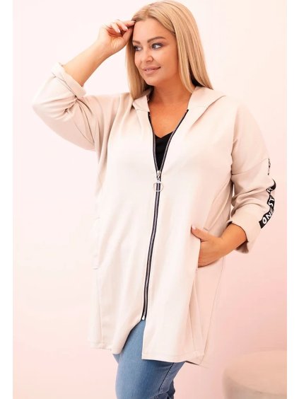 Smotanová dámska viskózová plus size mikina s kapucňou