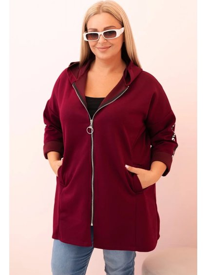 Vínová dámska viskózová plus size mikina s kapucňou