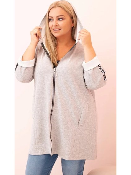 Sivá dámska viskózová plus size mikina s kapucňou