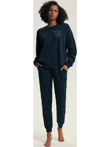 Henderson Ladies Tmavomodré dámske dlhé pyžamo s nápisom