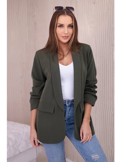 Elegantný dámsky khaki blejzer bez zapínania