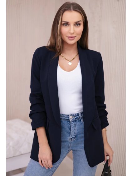 Elegantný dámsky tmavomodrý blejzer bez zapínania