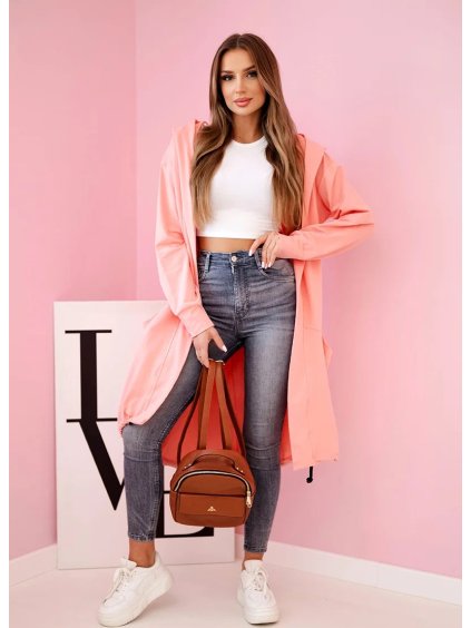 Marhuľový dámsky asymetrický kardigán s potlačou na chrbte