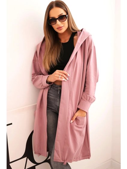 Ružový dámsky asymetrický kardigán s potlačou na chrbte