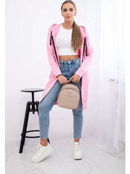 Svetloružová dámska pohodlná dlhá mikina na zips s kapucňou