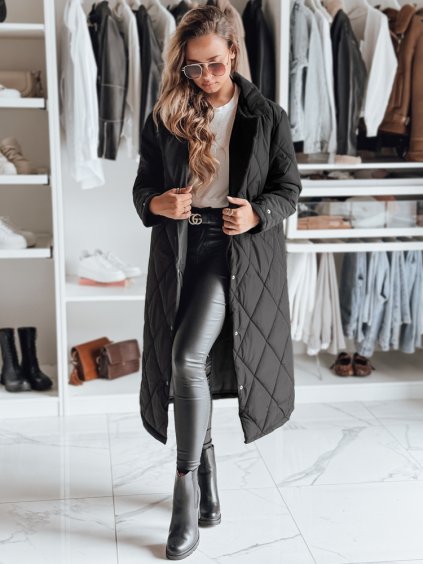 Čierna dámska dlhá prešívaná bunda WARMISSA