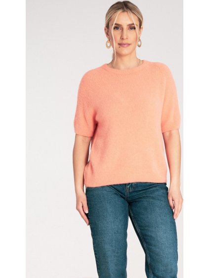 Marhuľový dámsky teplý sveter s krátkym rukávom