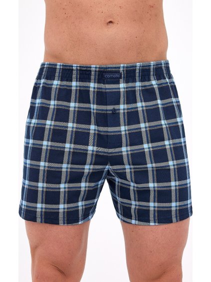 Cornette Tmavomodré pánske kárované trenírky