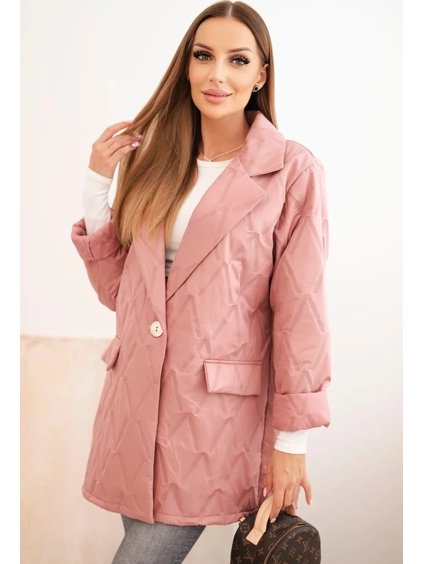 Ružová dámska Plus Size prechodná bunda s prešívaním