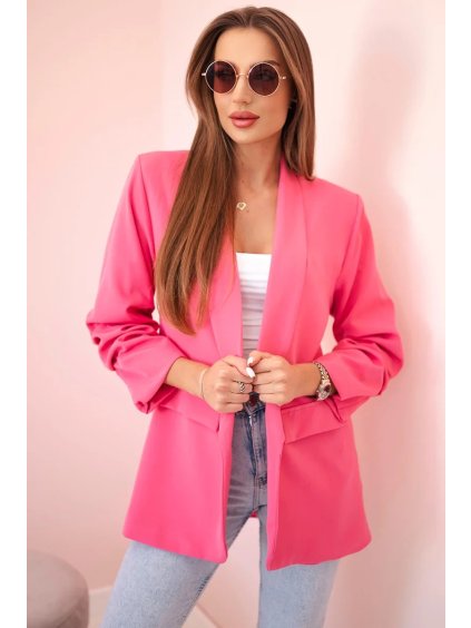 Elegantný dámsky ružový blejzer bez zapínania
