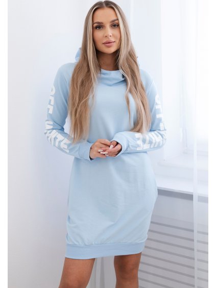 Svetlomodré dámske mikinové šaty s kapucňou