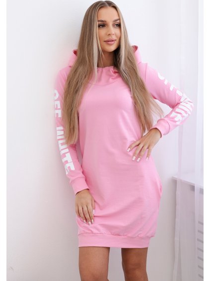 Svetloružové dámske mikinové šaty s kapucňou