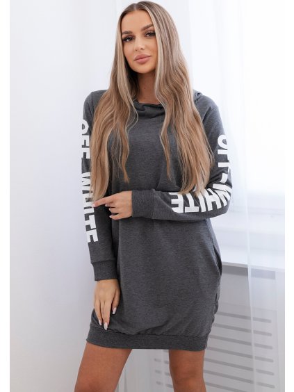 Tmavosivé dámske mikinové šaty s kapucňou