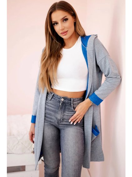 Sivo-modrý dámsky kardigán s vreckami