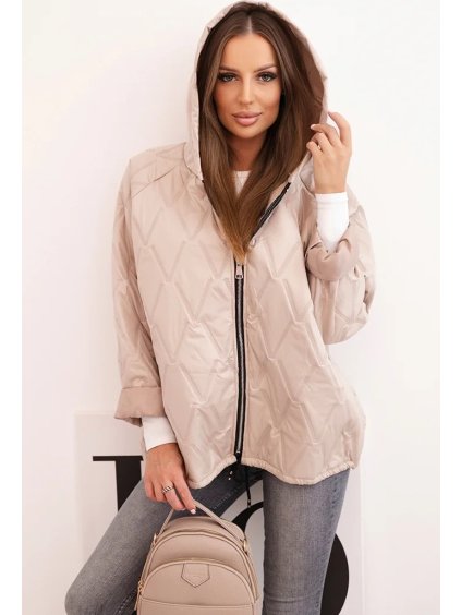 Dámska tmavobéžová prešívaná bunda s kapucňou