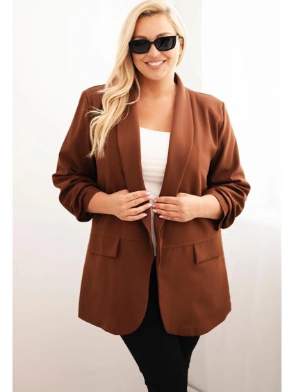 Hnedý dámsky elegantný plus size blejzer