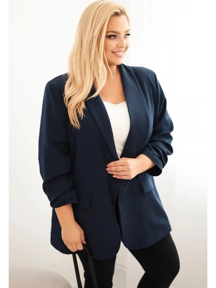 Tmavomodrý dámsky elegantný plus size blejzer