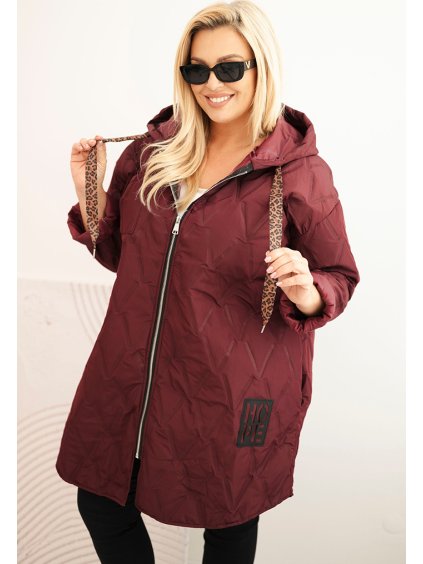 Vínová dámska plus size prešívaná bunda s kapucňou