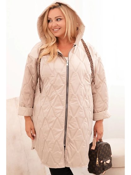 Béžová dámska plus size prešívaná bunda s kapucňou
