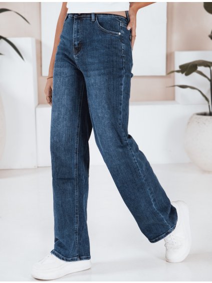 Tmavomodré dámske široké džínsy s vysokým pásom