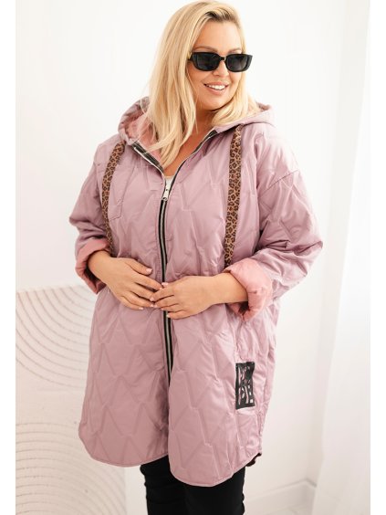 Ružová dámska plus size prešívaná bunda s kapucňou