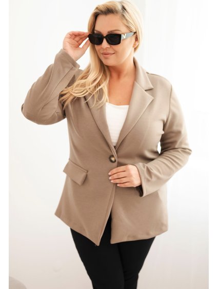 Tmavobéžový dámsky viskózový plus size blejzer s klasickým golierom