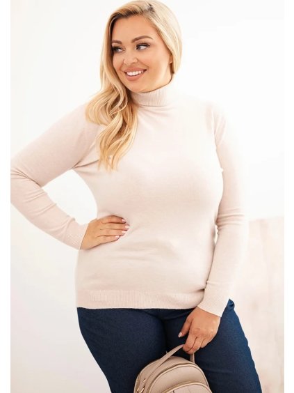 Smotanový dámsky plus size sveter klasického strihu z viskózy