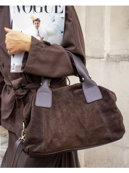 MARCO MAZZINI Tmavohnedá kožená shopper kabelka