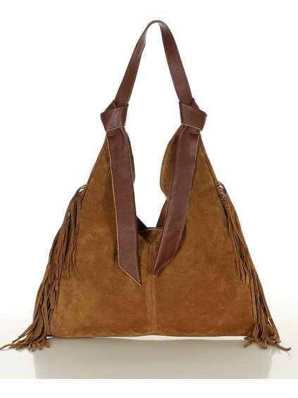 MARCO MAZZINI Hnedá semišová shopper kabelka so strapcami