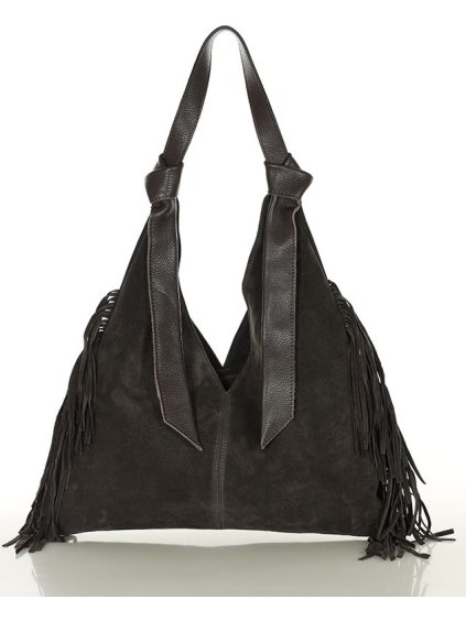 MARCO MAZZINI Tmavohnedá semišová shopper kabelka so strapcami