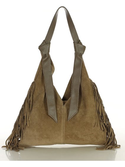 MARCO MAZZINI Béžová taupe semišová shopper kabelka so strapcami