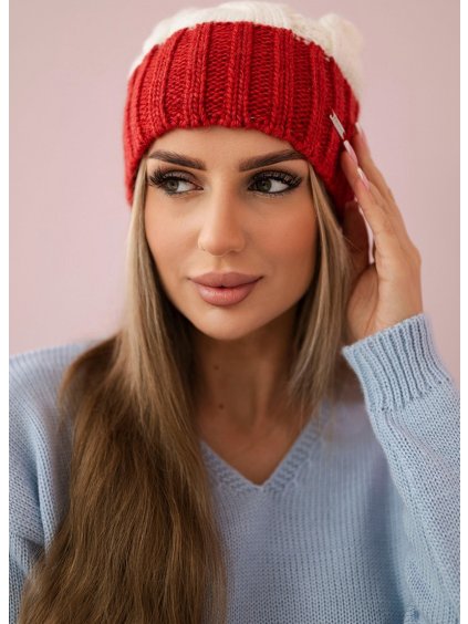 Bielo-červená dámska hrejivá zimná čiapka