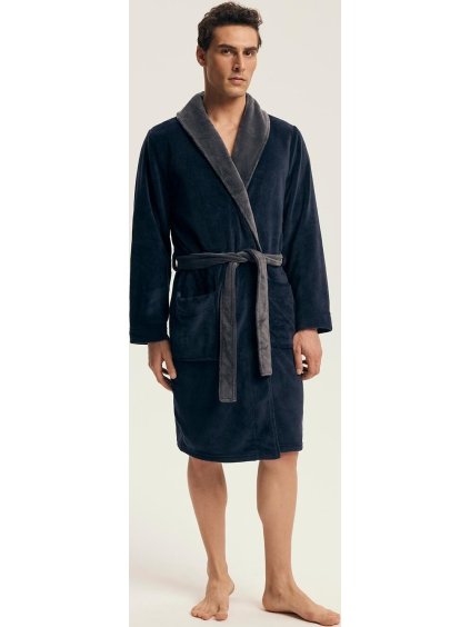 Henderson Klasický tmavomodrý pánsky župan Nocturn so šálovým golierom