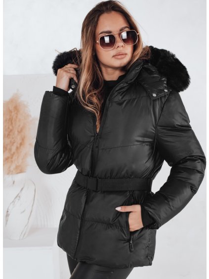 Čierna dámska zimná prešívaná bunda LOVELINA s kapucňou