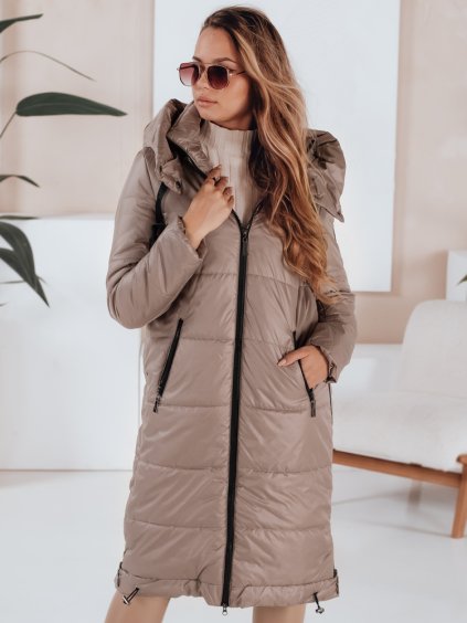 Tmavobéžová dámska dlhá prechodná bunda ORVITA s prešívaním
