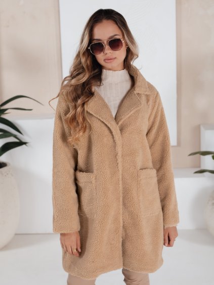 Béžový dámsky oversize teddy kabát