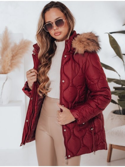 Dámska zimná vínová prešívaná bunda LUMORE s kapucňou