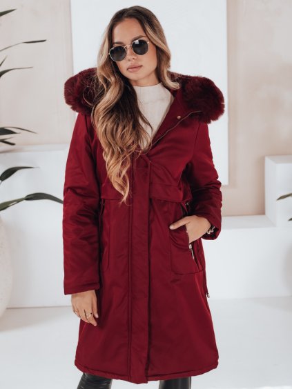 Dámska vínová zimná parka s kožušinou