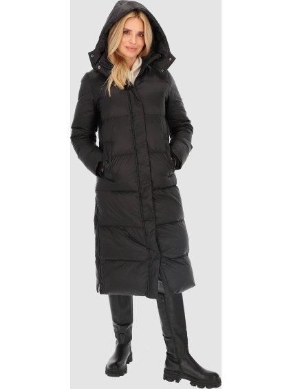 Čierna dámska dlhá páperová bunda s bočnými rozparkami
