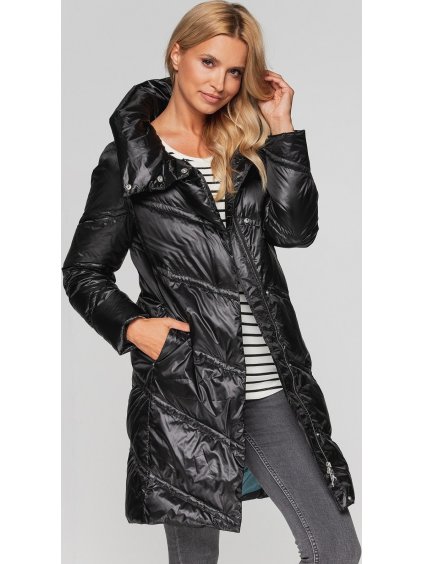 Čierny dámsky prešívaný zimný páperový kabát