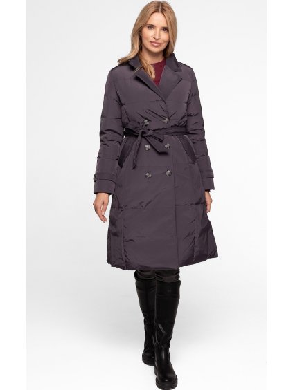 Sivý dámsky prešívaný zimný kabát s golierom