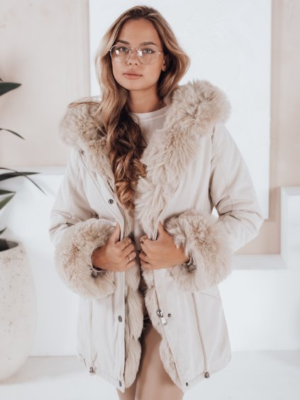 Smotanová dámska parka s kožúškom CHARMFUR