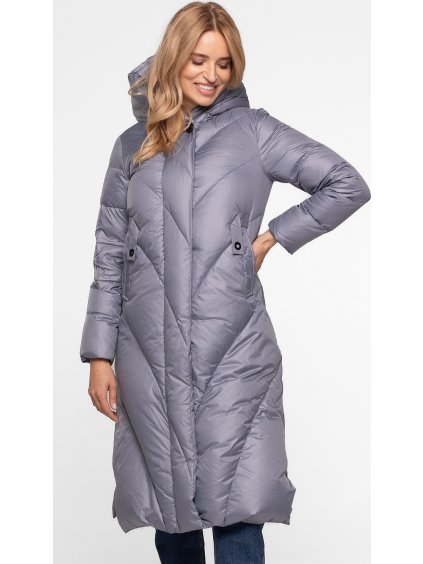 Modrosivý dámsky páperový prešívaný kabát