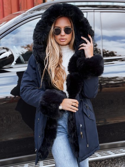 Tmavomodrá dámska parka s kožúškom CHARMFUR