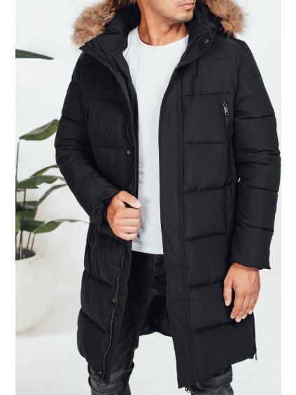 Čierna pánska dlhá zimná prešívaná bunda