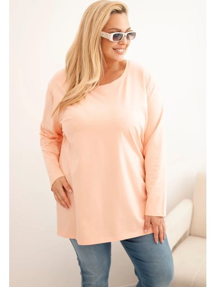 Marhuľová plus size blúzka s okrúhlym výstrihom