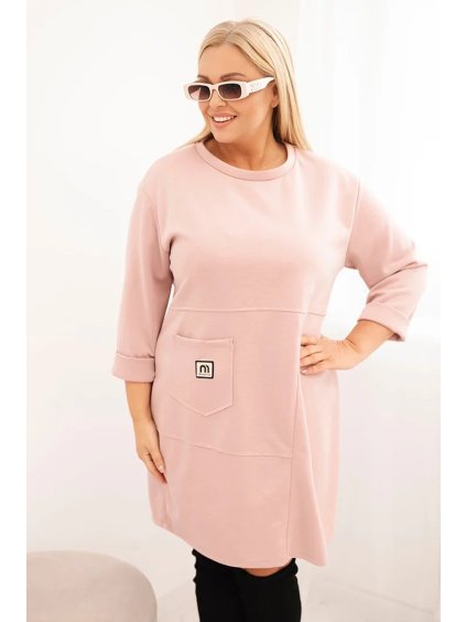 Púdrové dámske mikinové šaty pre plnoštíhle s viskózou (Veľkosť ONE SIZE)