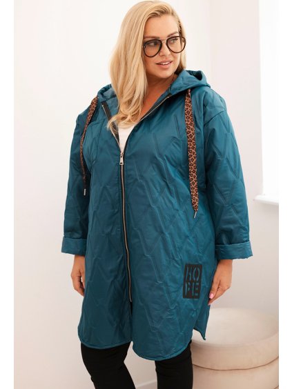 Smaragdová dámska plus size prešívaná bunda s kapucňou